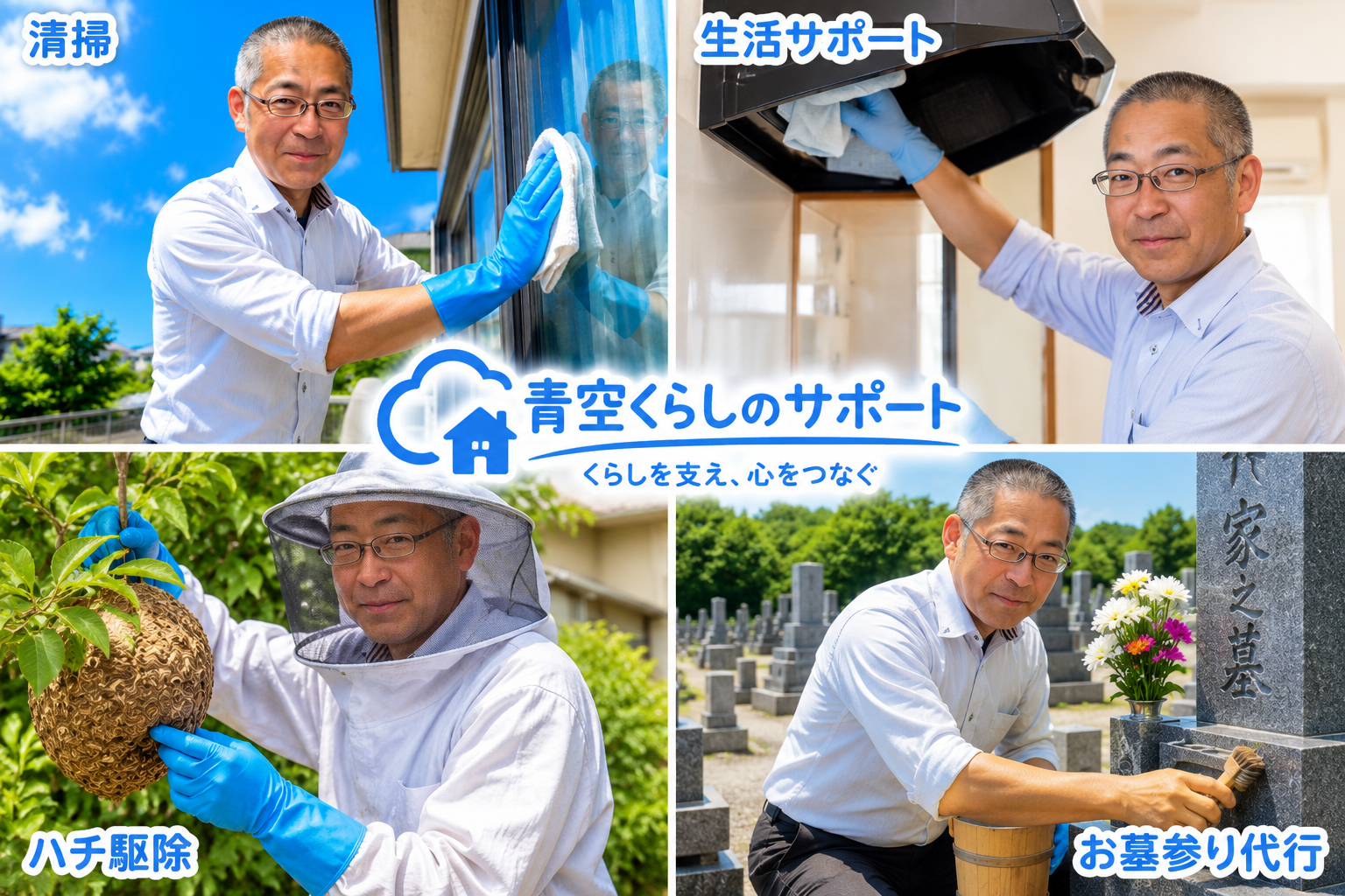 スタッフ 三浦の作業風景（清掃・生活サポート・ハチ駆除・お墓参り代行）